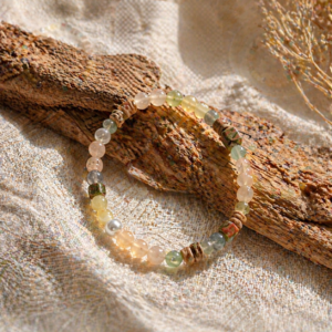 Natural Gemstone Beaded Bracelet — Soft Earth Tone Aesthetic Charm Bracelet