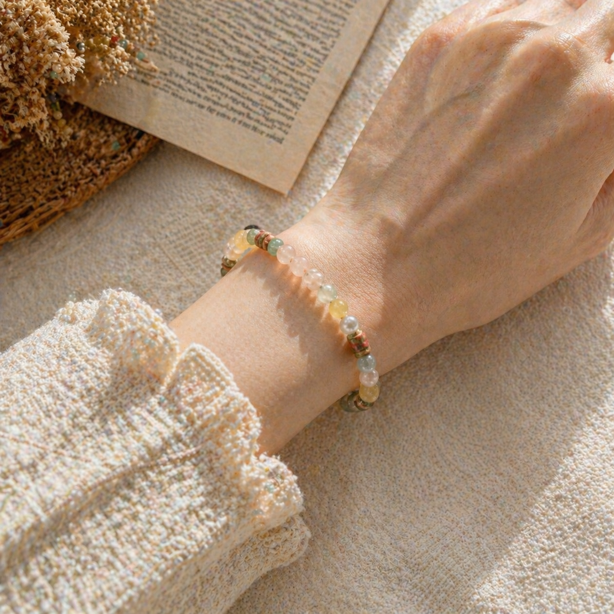 Natural Gemstone Beaded Bracelet — Soft Earth Tone Aesthetic Charm Bracelet - Image 5