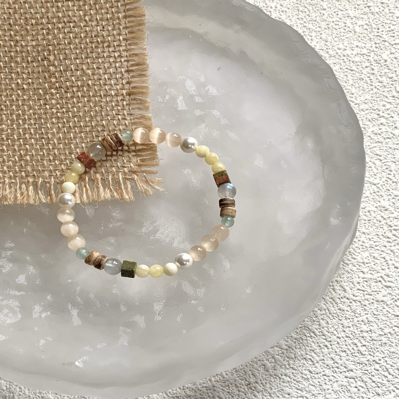 Natural Gemstone Beaded Bracelet — Soft Earth Tone Aesthetic Charm Bracelet - Image 7