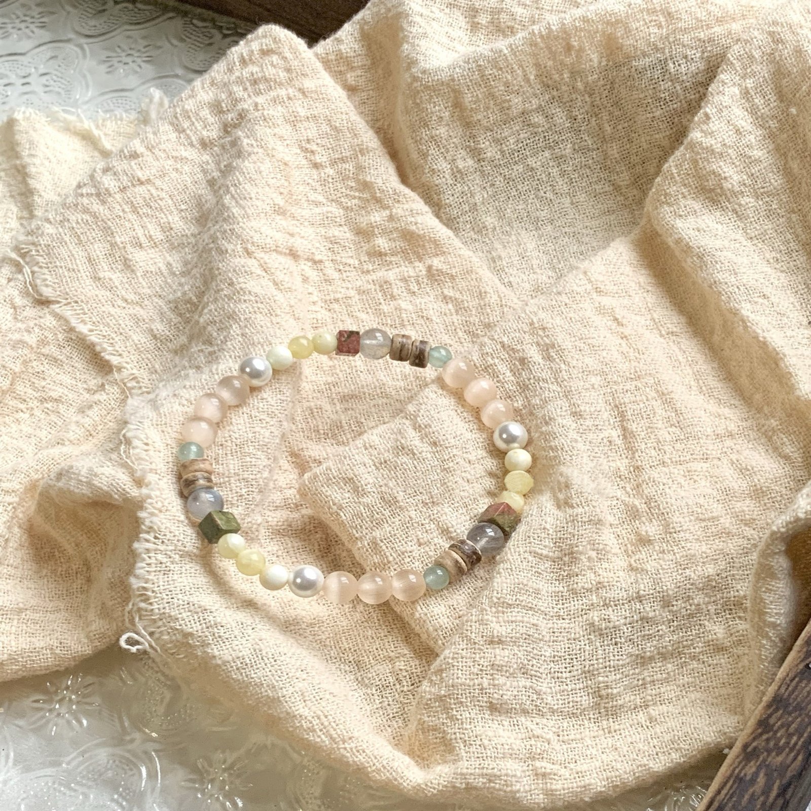 Natural Gemstone Beaded Bracelet — Soft Earth Tone Aesthetic Charm Bracelet - Image 4