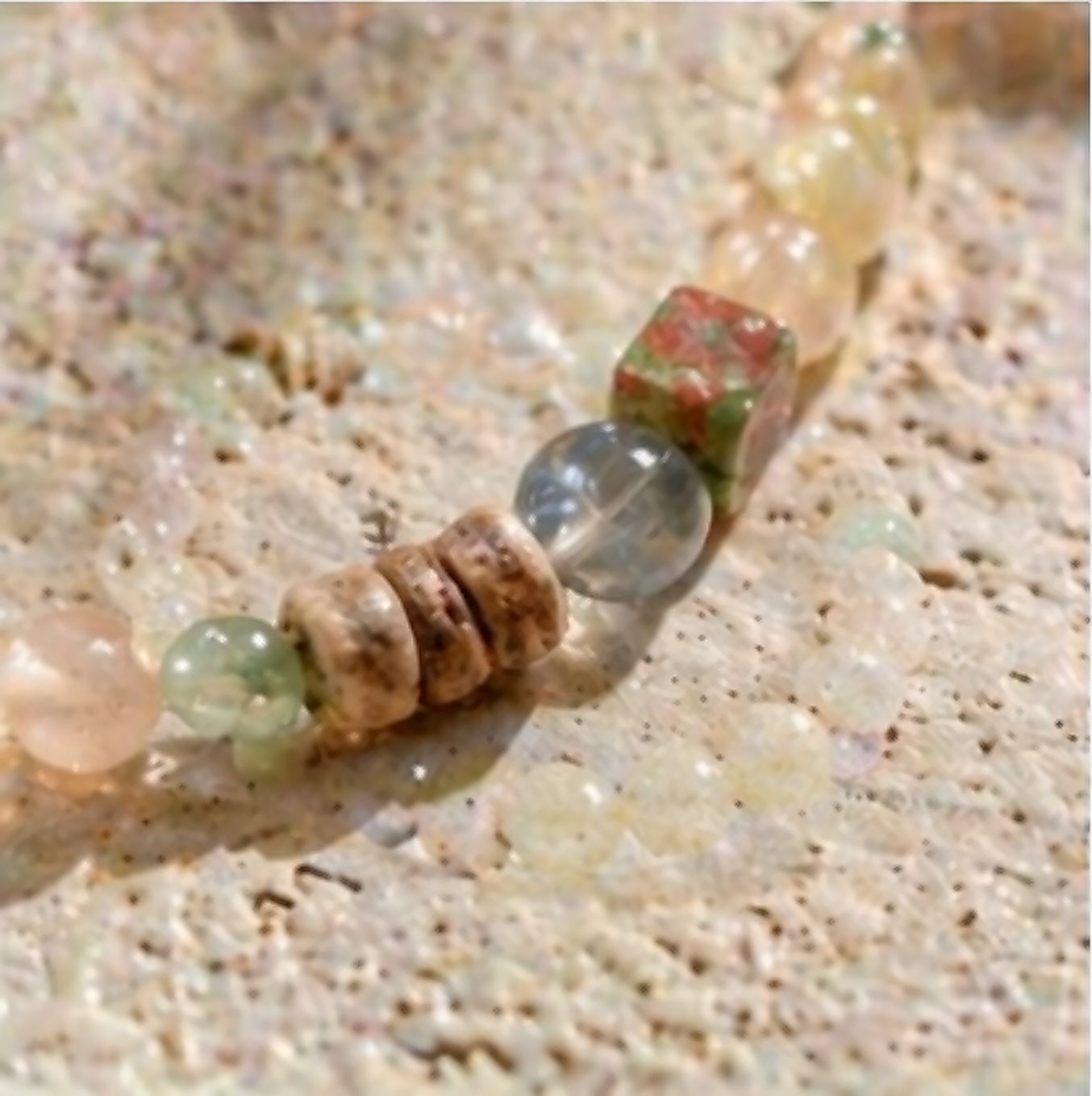 Natural Gemstone Beaded Bracelet — Soft Earth Tone Aesthetic Charm Bracelet - Image 3