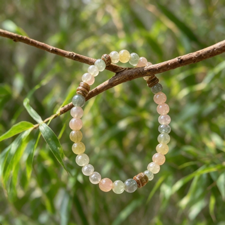 Natural Gemstone Beaded Bracelet — Soft Earth Tone Aesthetic Charm Bracelet - Image 8