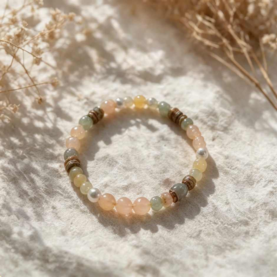 Natural Gemstone Beaded Bracelet — Soft Earth Tone Aesthetic Charm Bracelet - Image 6