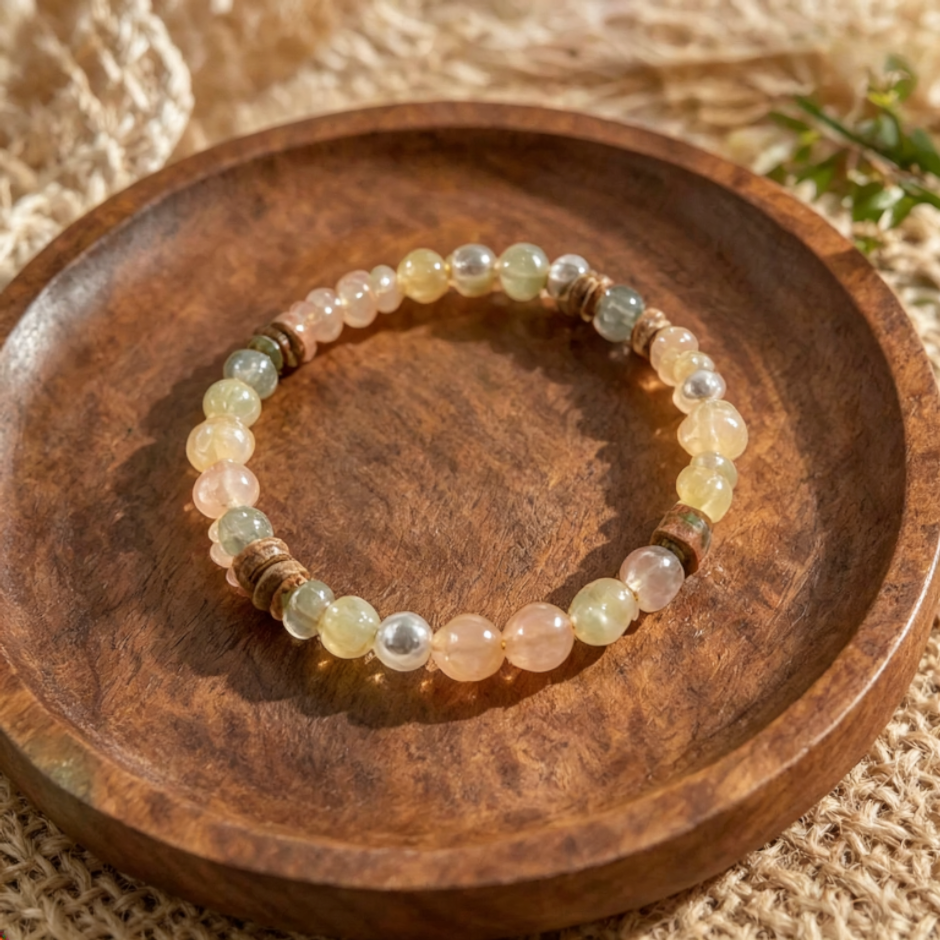 Natural Gemstone Beaded Bracelet — Soft Earth Tone Aesthetic Charm Bracelet - Image 2