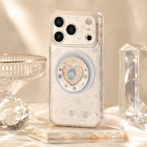 Transparent snowflake MagSafe iPhone case with frosted magnetic ring design