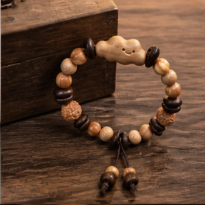 Coffee Bean Beaded Bracelet – Handmade Cute Cloud Charm, Adjustable Natural Wood Bracelet for Men & Women