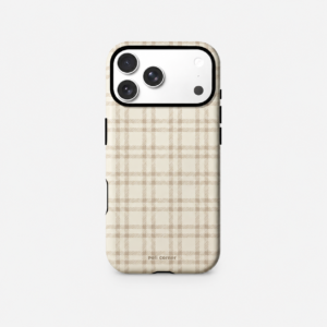Cream white plaid matte iPhone case – minimalist Korean aesthetic protective cover