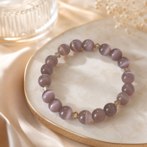 Elegant Pink Cat Eye Crystal Bracelet – Minimalist Beaded Jewelry for Women