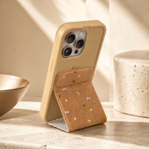 Mocha Floral Stand iPhone Case – Soft Aesthetic Foldable Holder Cover