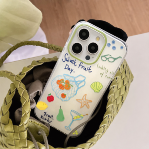 Cute summer iPhone case and beaded phone charm styled with green woven bag