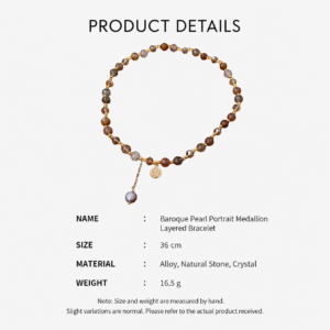 Product details of layered natural stone beaded bracelet with alloy crystal and 36cm size