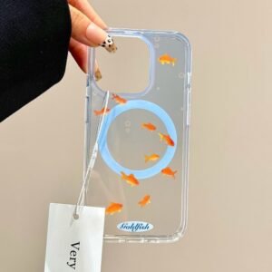 Clear Goldfish iPhone Case with Magnetic Ring Design