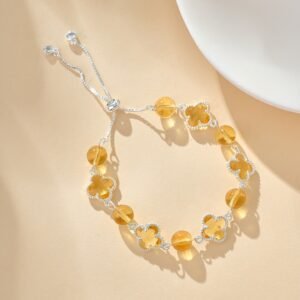 honey amber lucky clover beaded bracelet with warm crystal accents