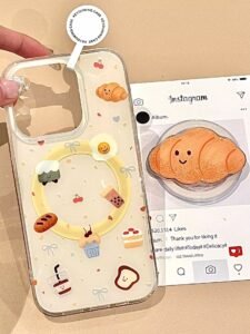 Cute Dessert Aesthetic iPhone Case with Croissant Grip Holder