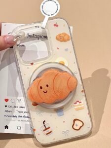 Croissant Magnetic Phone Holder and Cute iPhone Case Set