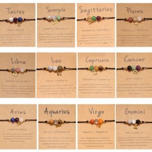 Cancer zodiac crystal bracelet with adjustable handmade black string cord