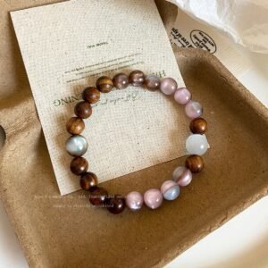 Handmade wooden bead bracelet aesthetic flat lay