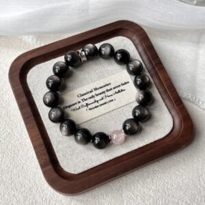 Obsidian Black crystal beaded bracelet with 10mm beads