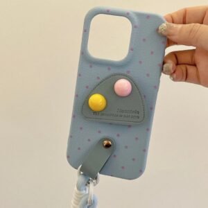 Mist Blue LeatherDot iPhone Case Close-Up Detail