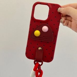 Cherry Red LeatherDot iPhone Case Close-Up Detail