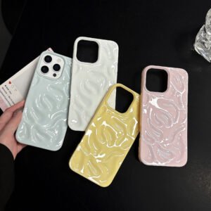 Cute Aesthetic 3D Wave iPhone Case – Minimalist Soft TPU Shockproof Slim Cover for iPhone 13–17 Series