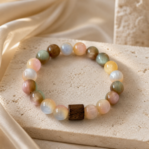 Colorful Pastel Beaded Bracelet with Wood Accent – Cute Aesthetic Handmade Jewelry for Women