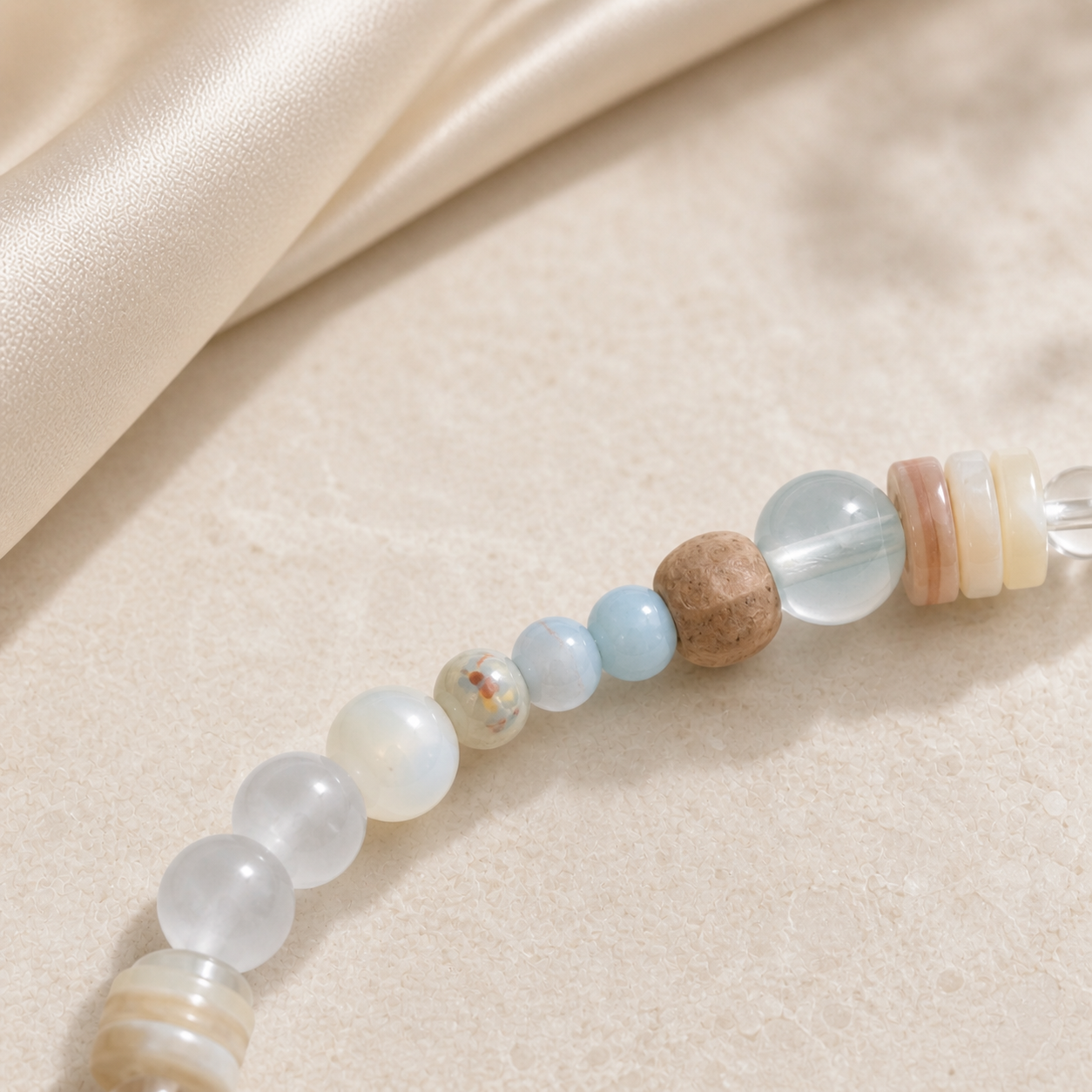 Milky White Cat Eye Beaded Bracelet – Minimalist Handmade Natural Bracelet with Wood Accents for Women - Image 4