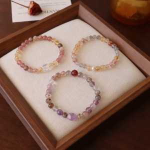 Multi crystal beaded bracelet set with Strawberry Quartz Citrine Moonstone and Amethyst styles
