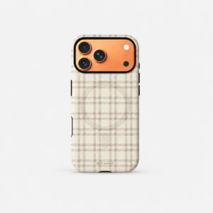 Cream white plaid MagSafe iPhone case – minimalist magnetic protective phone case