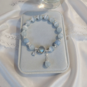 Blue Star Cat Eye Crystal Bracelet with sky blue beads and moon star charm