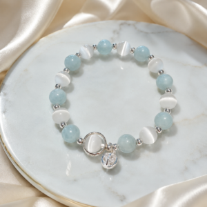 Aquamarine Cat Eye Crystal Bracelet with soft blue gemstone beads