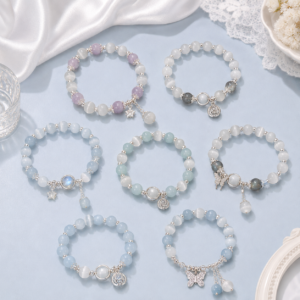 Dreamy Cat Eye Crystal Beaded Bracelet Collection featuring butterfly, star and crystal charm bracelets