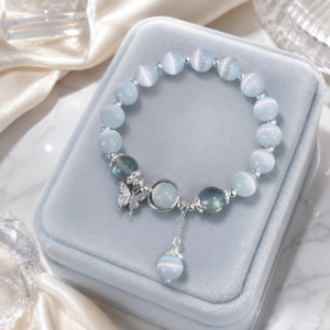 Butterfly Cat Eye Crystal Bracelet with blue gray gemstone accents