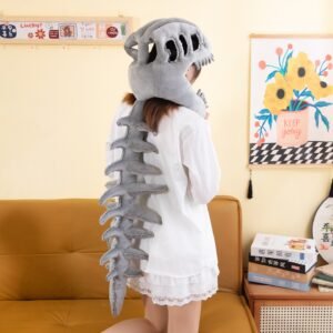 Funny Dinosaur Skeleton Hood Costume – Wearable Dino Head with Spine Tail for Halloween & Cosplay