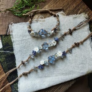 Blue crystal flower macrame bracelets handmade boho jewelry collection