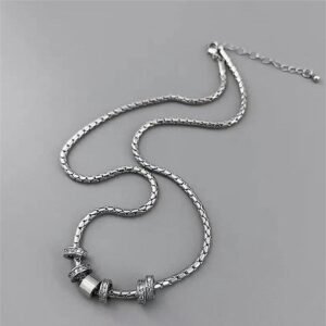 Titanium steel lucky bead necklace with non fading rhinestone charm