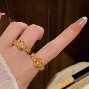 Adjustable gold crystal ring for women elegant jewelry gift